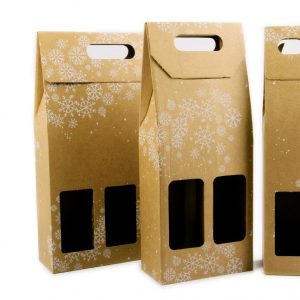 Cajas para vinos individual, doble y triple. Decoración navideña o invernal. Cartonajes Malagueños